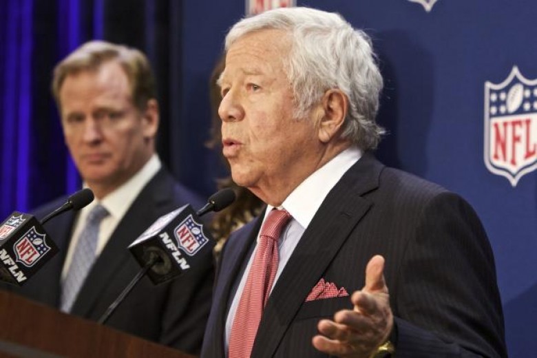 Patriots owner Robert Kraft with NFL Commissioner Roger Goodell in background
