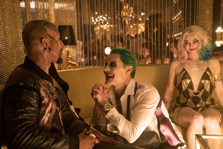 © 2016 WARNER BROS. ENTERTAINMENT INC. AND RATPAC-DUNE ENTERTAINMENT LLC Photo Credit: Clay Enos/ TM & (c) DC Comics Caption: (L-r) COMMON as Monster T, JARED LETO as The Joker and MARGOT ROBBIE as Harley Quinn in Warner Bros. Pictures’ action adventure “