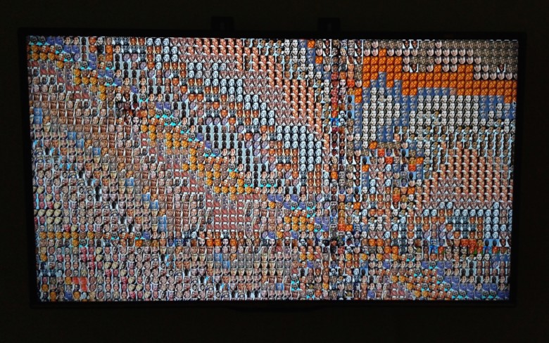 "Can't/Breathe Mirror" by W. Michelle Harris, interactive video, processing, macMini, webcam, electronic candles, 2015.