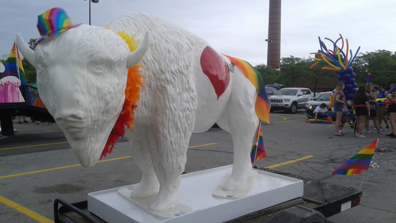 Citybration's Buffy, Talkin' PRIDE prior to the parade.