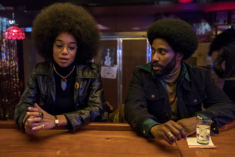Laura Harrier stars as Patrice and John David Washington as Ron Stallworth in Spike Lee’s BlacKkKlansman, a Focus Features release. Credit: David Lee / Focus Features