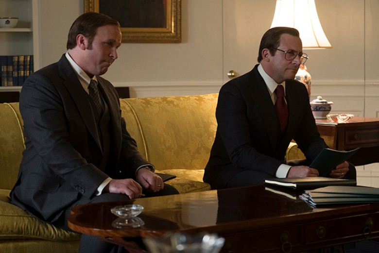 [2] Christian Bale (left) as Dick Cheney and Steve Carell (right) as Donald Rumsfeld in Adam McKay’s VICE, an Annapurna Pictures release.