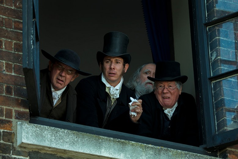 PETERLOO featuring David Bamber as Magistrate Rev. John Mallory, Al Weaver as Magistrate Hulton, David Fielder as Magistrate Rev. George Cotteridge, and Jeff Rawle as Magistrate Rev. Hay. Photo Credit: Simon Mein; Courtesy of Amazon Studios