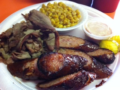 BBQ platter with brisket and sausage 