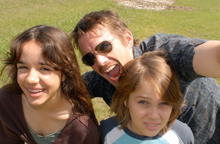 Samantha (Lorelei Linklater), Mason Sr. (Ethan Hawke), and Mason (Ellar Coltrane), age 9, in Richard Linklater’s BOYHOOD. Courtesy of Matt Lankes. An IFC Films Release.