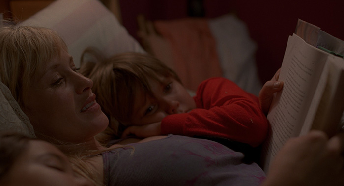 Mom (Patricia Arquette) and Mason (Ellar Coltrane). in Richard Linklater’s BOYHOOD.