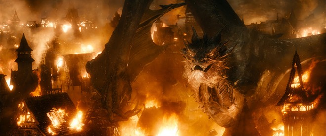 Copyright: ©2014 WARNER BROS. ENTERTAINMENT INC. AND METRO-GOLDWYN-MAYER PICTURES INC. (US, CANADA & NEW LINE FOREIGN TERRITORIES.) Photo Credit: Courtesy of Warner Bros. Pictures Caption: Smaug, played by BENEDICT CUMBERBATCH.