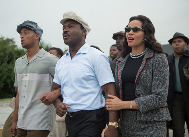 David Oyelowo, center, as Martin Luther King, Jr. and Carmen Ejogo, right, as Coretta Scott King.  (c) 2014 Paramount Pictures. All Rights Reserved.