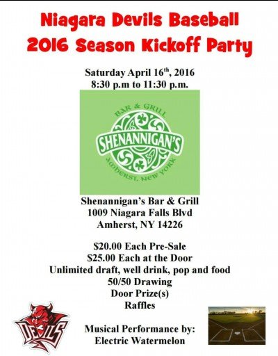 Niagara Devils Baseball 2016 Season Kickoff Party featuring ELECTRIC WATERMELON! — Apr 16, 2016