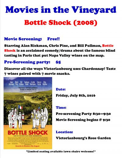 Movies In The Vineyard--Bottle Shock at Victorianbourg Wine Estate — Jul 8, 2016