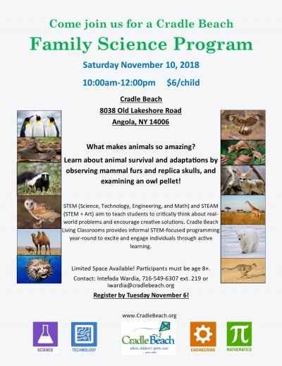 Cradle Beach Family Science Program: Animal Adaptations! — Nov 10, 2018