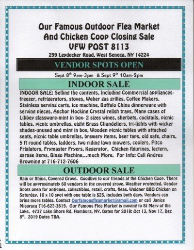 Famous Flea Market Outdoor Sale & VFW 8113 Closing Sale — Sep 8, 2018