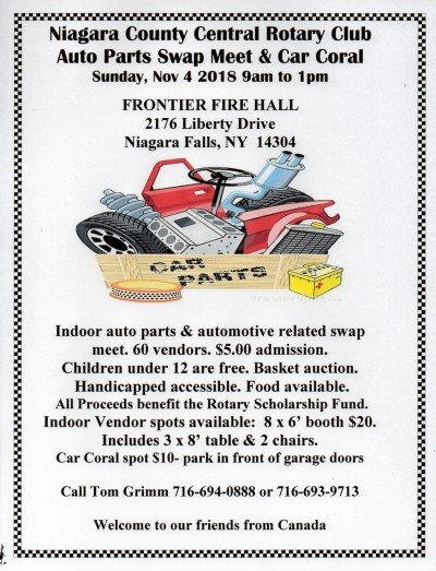 Niagara County Central Rotary Club Auto Parts Swap Meet & Car Corral — Nov 4, 2018