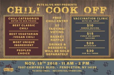 Chili Cook-off Competition and Fundraiser at Pets Alive WNY — Nov 18, 2018
