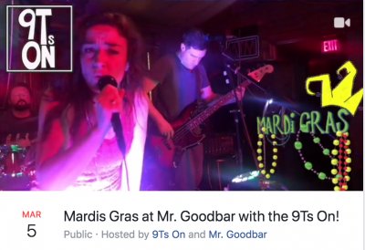 Free Mardi Gras party with the 9Ts On: live music, hits, $3 beers