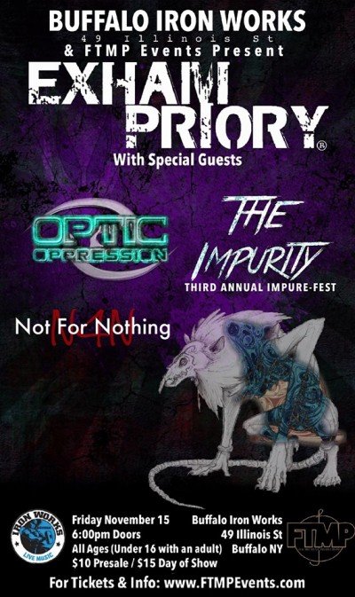 Exham Priory / Optic Oppression / The Impurity / Not For Nothing at Buffalo Iron Works — Nov 15, 2019