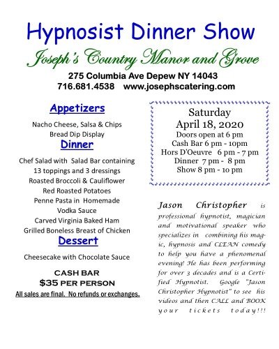 Hypnotist Dinner Show — Apr 18, 2020