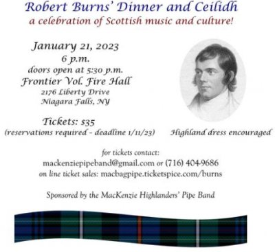 Robert Burns Dinner and Ceilidh (kay-lee) = a Gaelic word for party! — Jan 21, 2023
