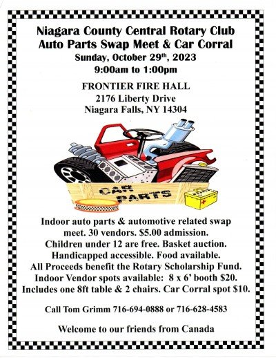 Niagara County Central Rotary Club Auto Parts Swap Meet & Car Corral at Frontier Fire Hall — Oct 29, 2023