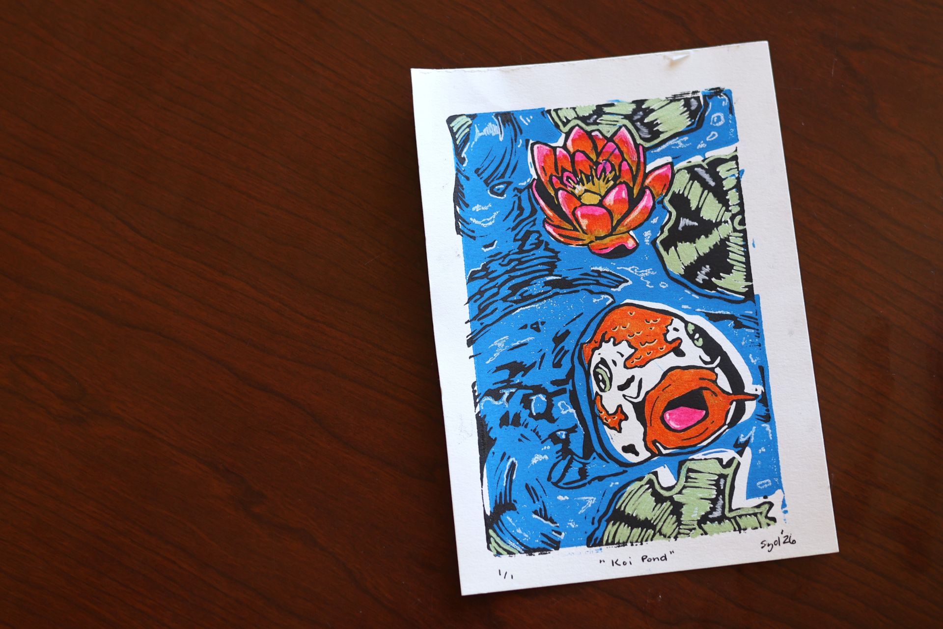 Koi Fish Reduction Print: Linocut Workshop at the Botanical Gardens