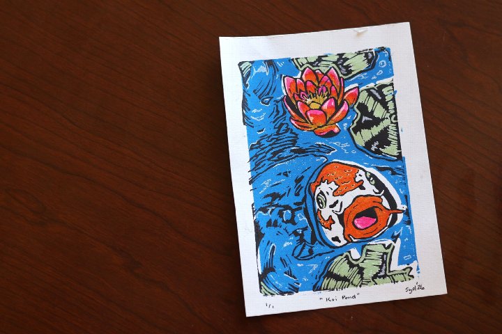 Koi Fish Reduction Print: Linocut Workshop at the Botanical Gardens