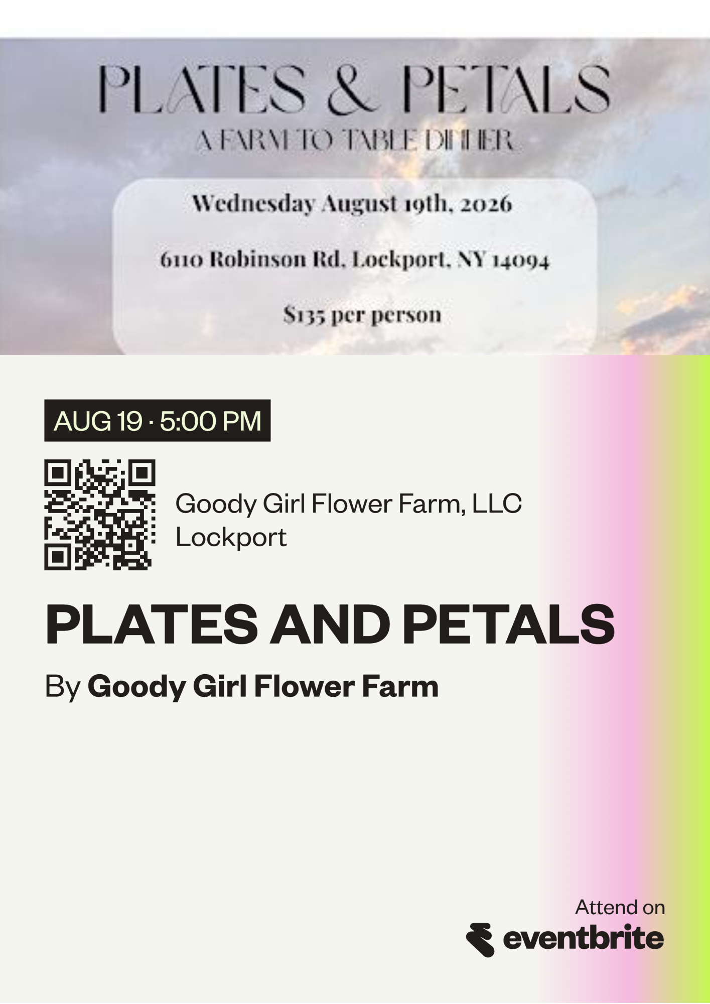 Plates and Petals, a Farm to Table Dinner.
