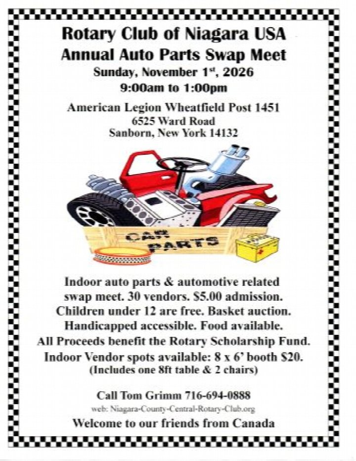 Rotary Club of Niagara County Central/Niagara Falls USA  Annual Auto Parts Swap Meet