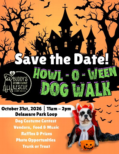 Buddy’s Second Chance Rescue Hosts Howl-O-Ween Dog Walk at Delaware Park — Oct 31, 2026