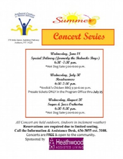 Summer Concert Series at Amherst Senior Center at 370 John James Audubon Parkway, Amherst NY 14228 — Jun 18, 2014