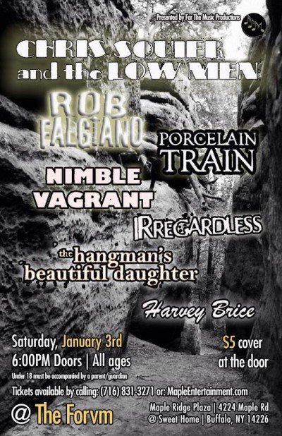 Chris Squier & The Low Men, Rob Falgiano, Porcelain Train, Nimble Vagrant, Irregardless, Harvey Brice, & The Hangman's Beautiful Daughter at The Forvm — Jan 3, 2015