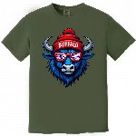 Buffalo football mascot wearing sunglasses unisex t-shirt made by Inkredibly Punny, a Buffalo, NY apparel company.