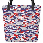 Buffalo camouflage red/blue/grey pattern tote bag for groceries, beach days, and everyday use made by Inkredibly Punny, a Buffalo, NY clothing and accessories brand.