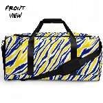 For Buffalo hockey blue & gold large-capacity gym duffel bag for weekend travel, working out, or everyday storage, made by Inkredibly Punny, a Buffalo, NY clothing company.